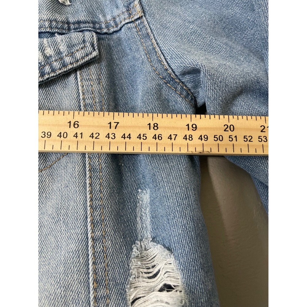 Cisono Distressed Denim Jacket Womens Small Medium Wash Trucker Jean Jacket - Picture 4 of 11